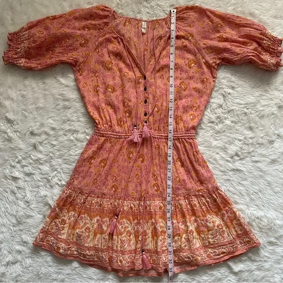 Spell & The Gypsy Dress Sundown Playdress in Apricot Mini Floral Orange Pink S
